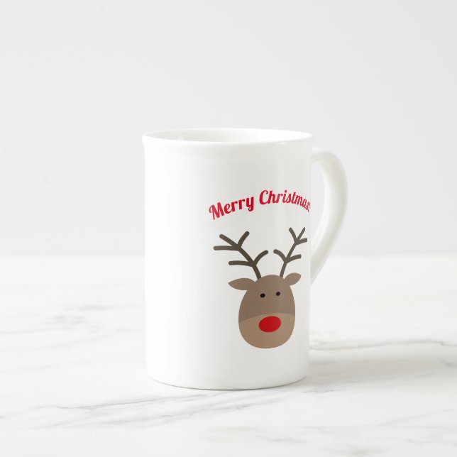 Christmas reindeer bone china specialty tea mug (Front Right)