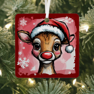 Christmas Reindeer Brushstrokes Preppy Xmas Girly Metal Ornament
