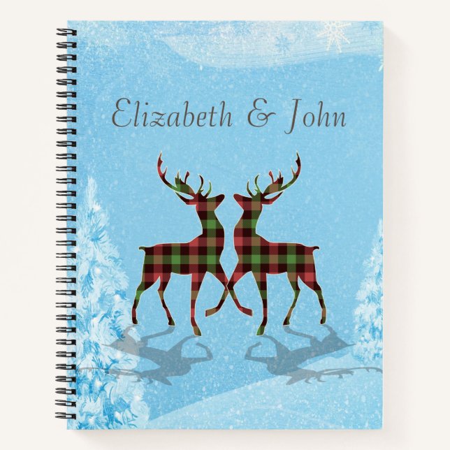 Christmas Reindeer Buffalo Plaid Forest Notebook (Front)