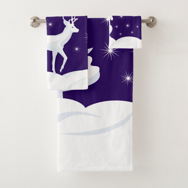 Christmas Reindeer Bunny Tree Snow Night Star Sky Bath Towel Set (Insitu)