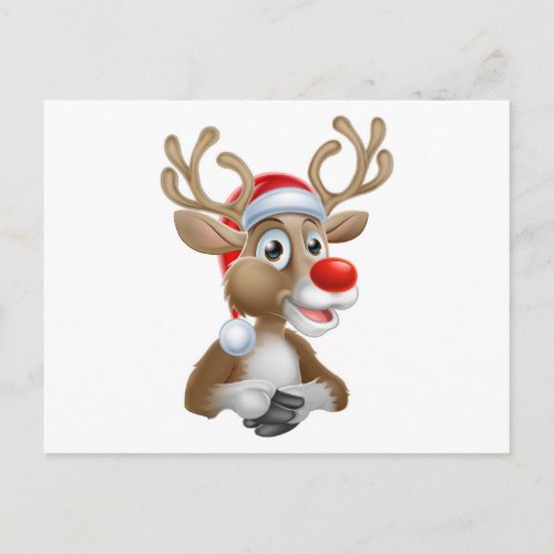 Christmas Reindeer Cartoon With Santa Hat Holiday Postcard