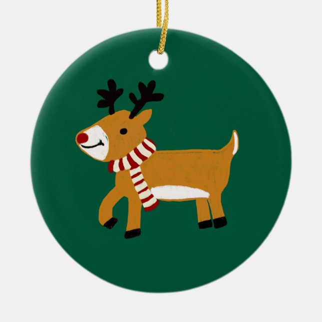 Christmas Reindeer Ceramic Ornament (Front)