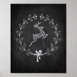 Christmas Reindeer Chalkboard Poster<br><div class="desc">A Christmas poster depicting a wreath around a reindeer made of snowflakes on a black chalkboard. This poster looks like a real chalkboard, but you won't have to deal with chalk dust! Perfect for the holidays. We're leaving all size options open, but the poster was optimized for an 8x10 aspect...</div>