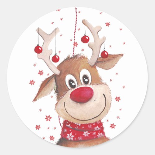 Christmas Reindeer Classic Round Sticker
