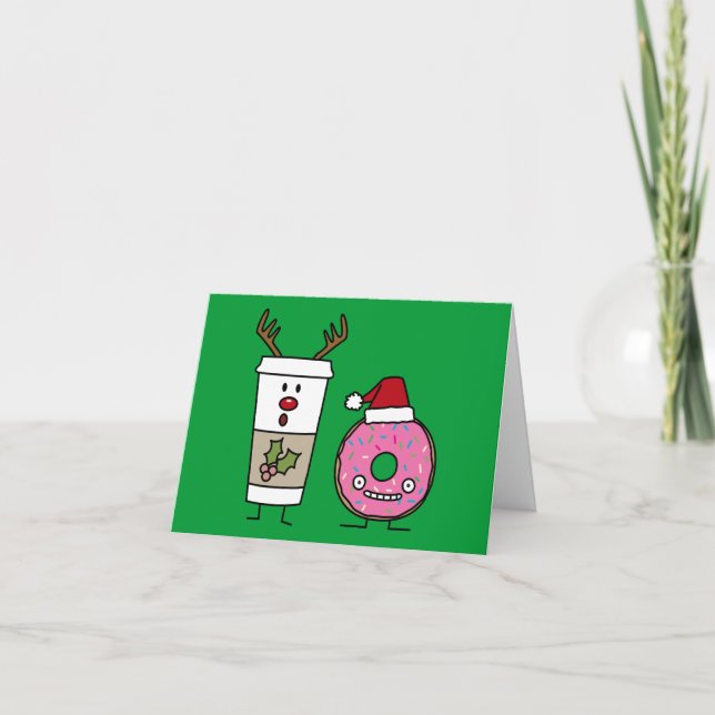 Christmas Reindeer Coffee and Santa Donut Holiday Card (Front)