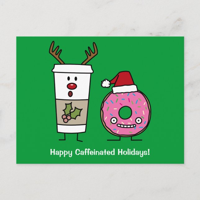 Christmas Reindeer Coffee and Santa Donut Holiday Postcard (Front)