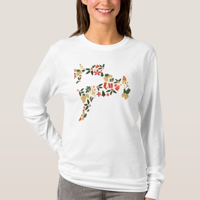 Christmas Reindeer Collage – Festive Holida T-Shirt (Front)
