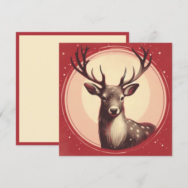 Christmas Reindeer Contemporary Boho Illustration Holiday Card (Front/Back)