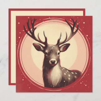 Christmas Reindeer Contemporary Boho Illustration Holiday Card