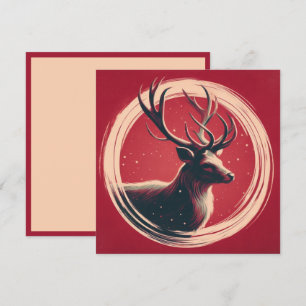 Christmas Reindeer Contemporary Boho Illustration Holiday Card