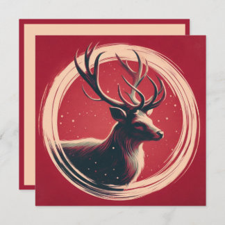 Christmas Reindeer Contemporary Boho Illustration Holiday Card