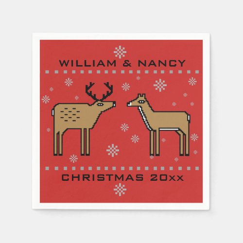 Christmas Reindeer Couple Add Names and Year Napkins