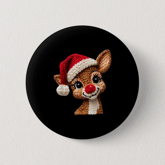 Christmas Reindeer Crochet Cute Merry Christmas Re Button (Front)