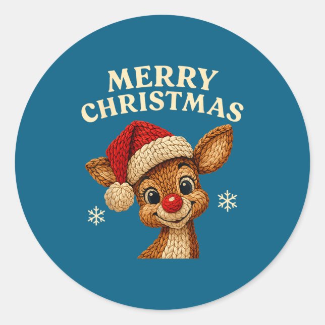 Christmas Reindeer Crochet Cute Merry Christmas Re Classic Round Sticker (Front)