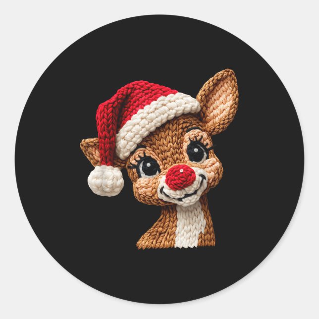 Christmas Reindeer Crochet Cute Merry Christmas Re Classic Round Sticker (Front)