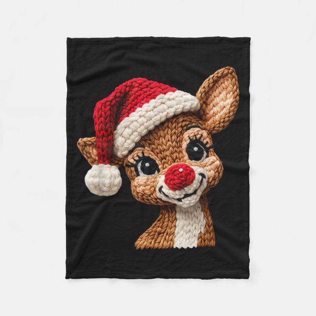 Christmas Reindeer Crochet Cute Merry Christmas Re Fleece Blanket (Front)