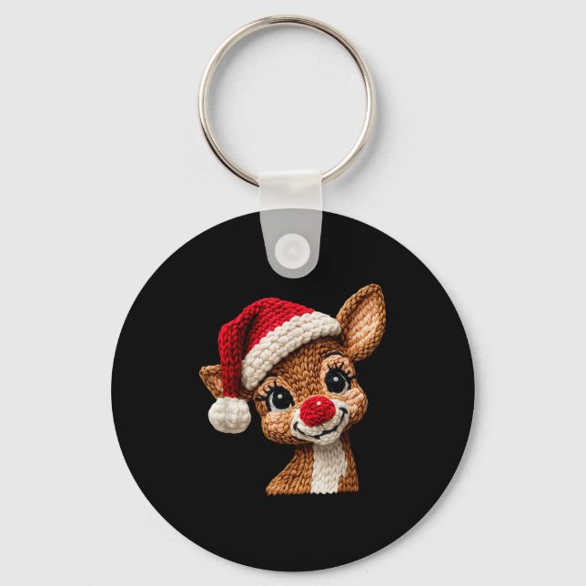 Christmas Reindeer Crochet Cute Merry Christmas Re Keychain (Front)