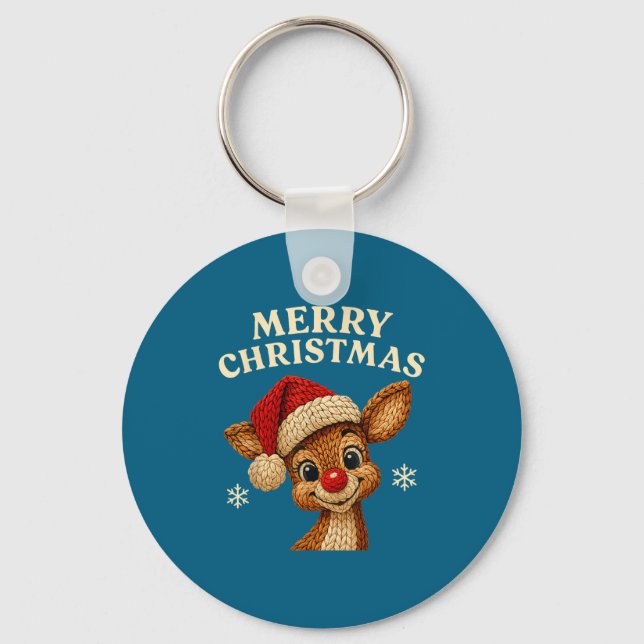 Christmas Reindeer Crochet Cute Merry Christmas Re Keychain (Front)