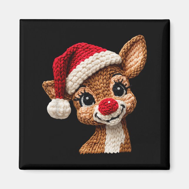 Christmas Reindeer Crochet Cute Merry Christmas Re Magnet (Front)