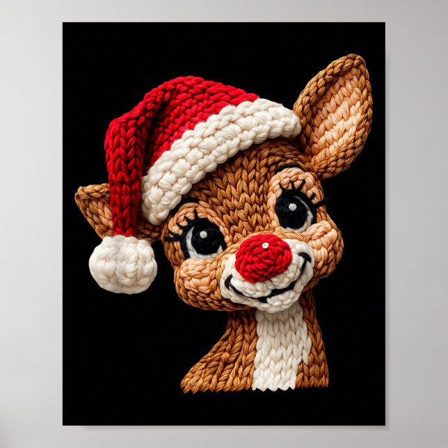 Christmas Reindeer Crochet Cute Merry Christmas Re Poster (Front)