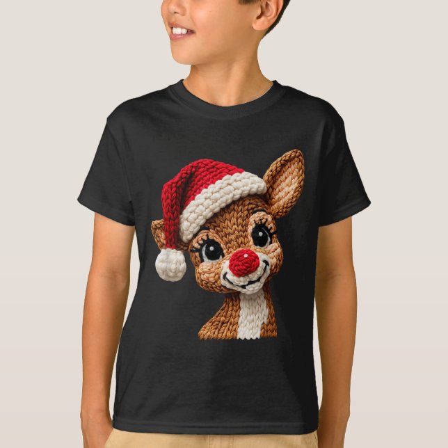 Christmas Reindeer Crochet Cute Merry Christmas Re T-Shirt (Front)