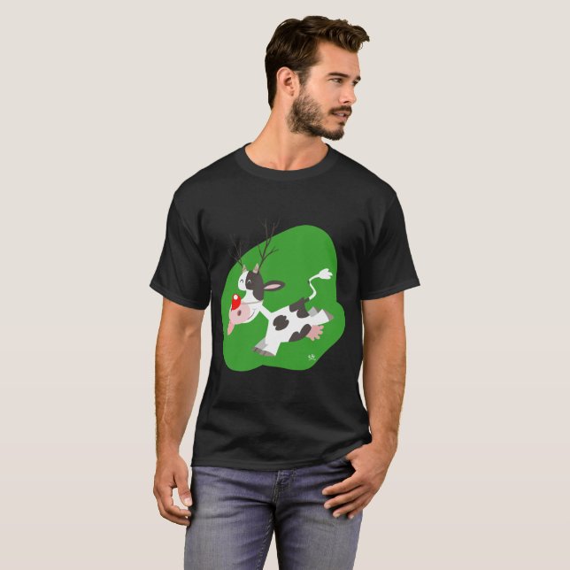 Christmas Reindeer (Cute Cartoon Cow) T-Shirt (Front Full)