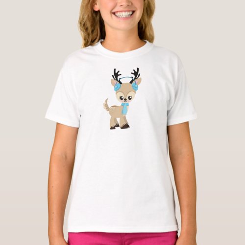 Christmas Reindeer Cute Reindeer Blue Scarf T_Shirt