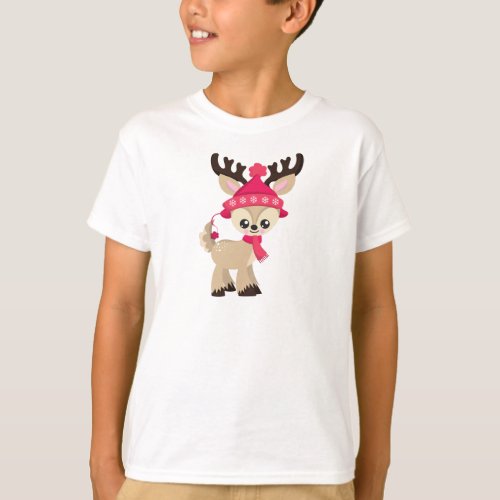 Christmas Reindeer Cute Reindeer Red Hat Xmas T_Shirt