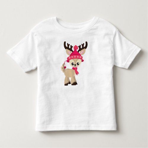 Christmas Reindeer Cute Reindeer Red Hat Xmas Toddler T_shirt