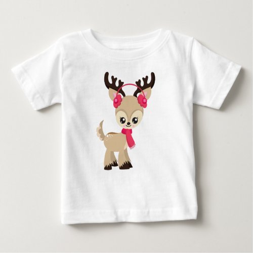 Christmas Reindeer Cute Reindeer Red Scarf Xmas Baby T_Shirt