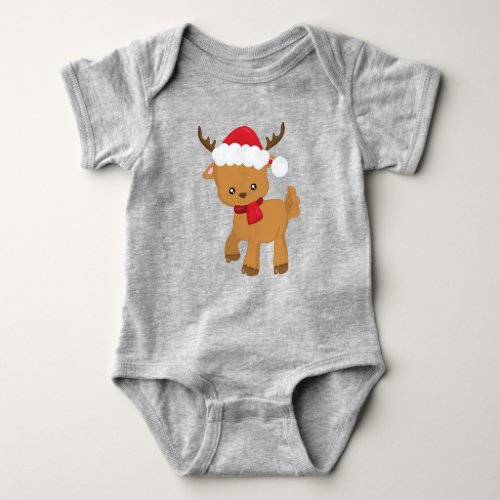 Christmas Reindeer Cute Reindeer Santa Hat Baby Bodysuit