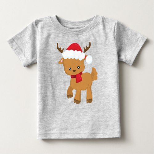 Christmas Reindeer Cute Reindeer Santa Hat Baby T_Shirt