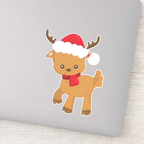 Christmas Reindeer Cute Reindeer Santa Hat Sticker