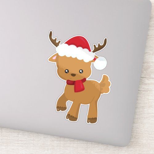 Christmas Reindeer Cute Reindeer Santa Hat Sticker