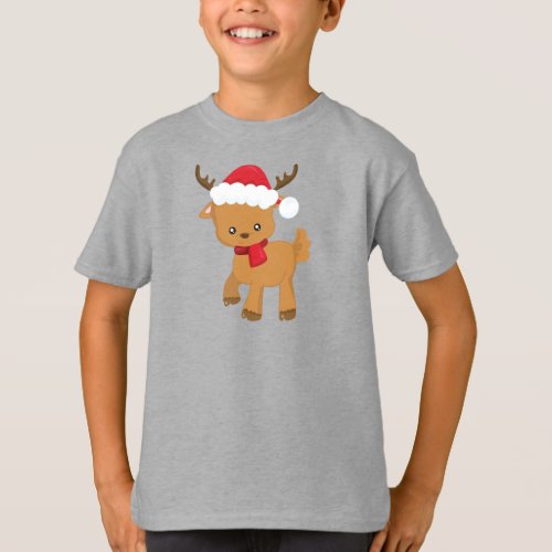 Christmas Reindeer Cute Reindeer Santa Hat T_Shirt