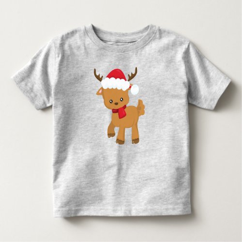 Christmas Reindeer Cute Reindeer Santa Hat Toddler T_shirt