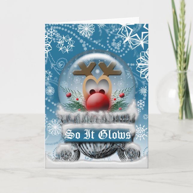 Christmas Reindeer Cute Snowglobe Blank Inside Holiday Card (Front)