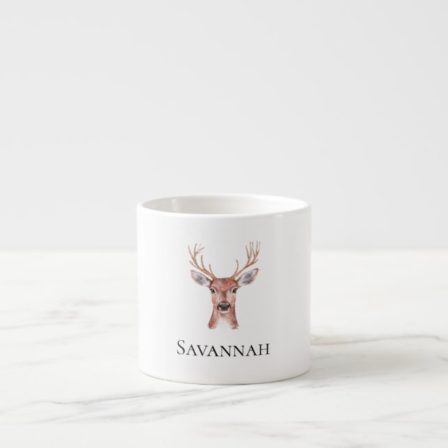 Christmas Reindeer Deer Personalized Name Espresso Cup (Front)