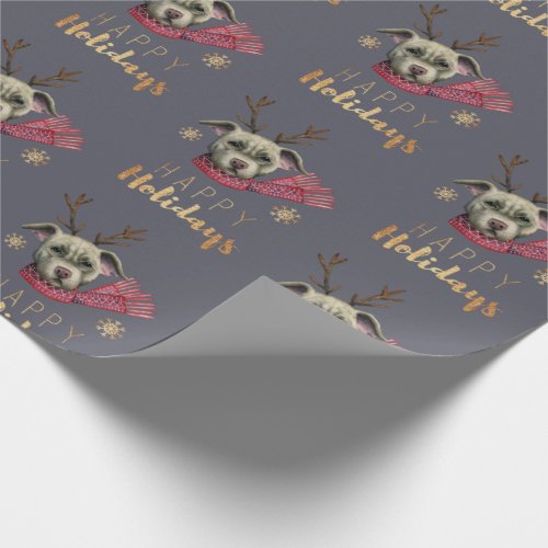 Christmas Reindeer Dog Pattern  Happy Holidays Wrapping Paper