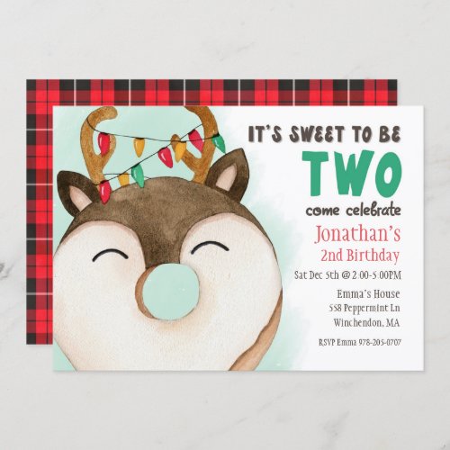 Christmas Reindeer Donut Birthday Party Invitation