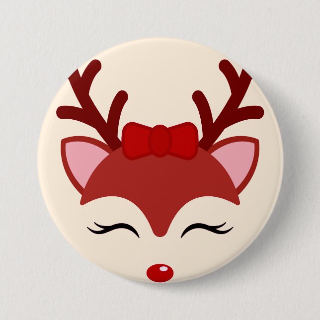 Christmas Reindeer face Button (Front)