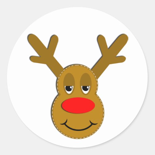 Christmas Reindeer Face Classic Round Sticker