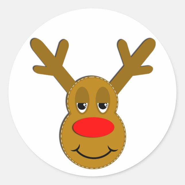 Christmas Reindeer Face Classic Round Sticker (Front)