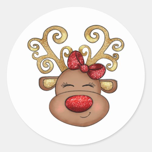 Christmas reindeer face cute festive holiday classic round sticker