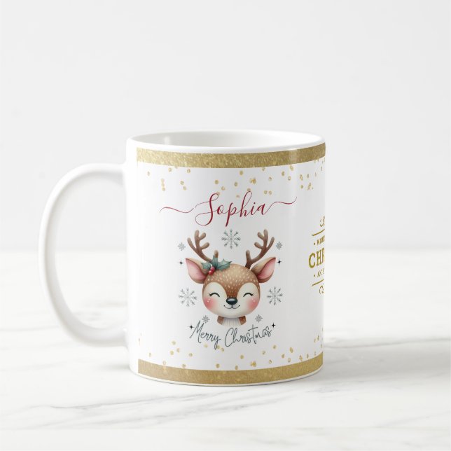 Christmas reindeer Face Holiday Gifts Coffee Mug (Left)