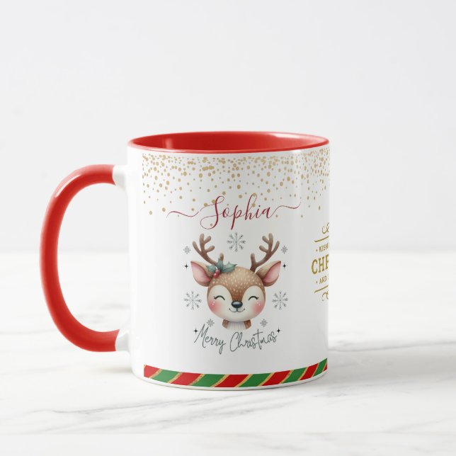 Christmas reindeer Face Holiday Gifts Mug (Left)