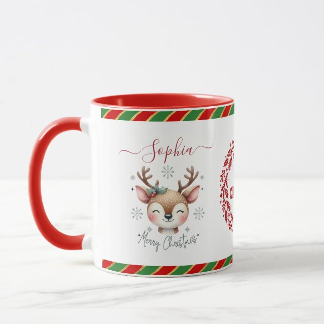 Christmas reindeer Face Holiday Gifts Mug (Left)