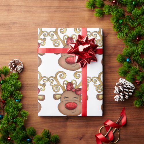 Christmas reindeer face holiday pattern wrapping paper