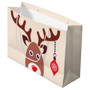 Christmas Reindeer face Large Gift Bag