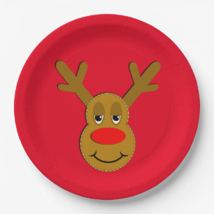 Christmas Reindeer Face Red Paper Plates